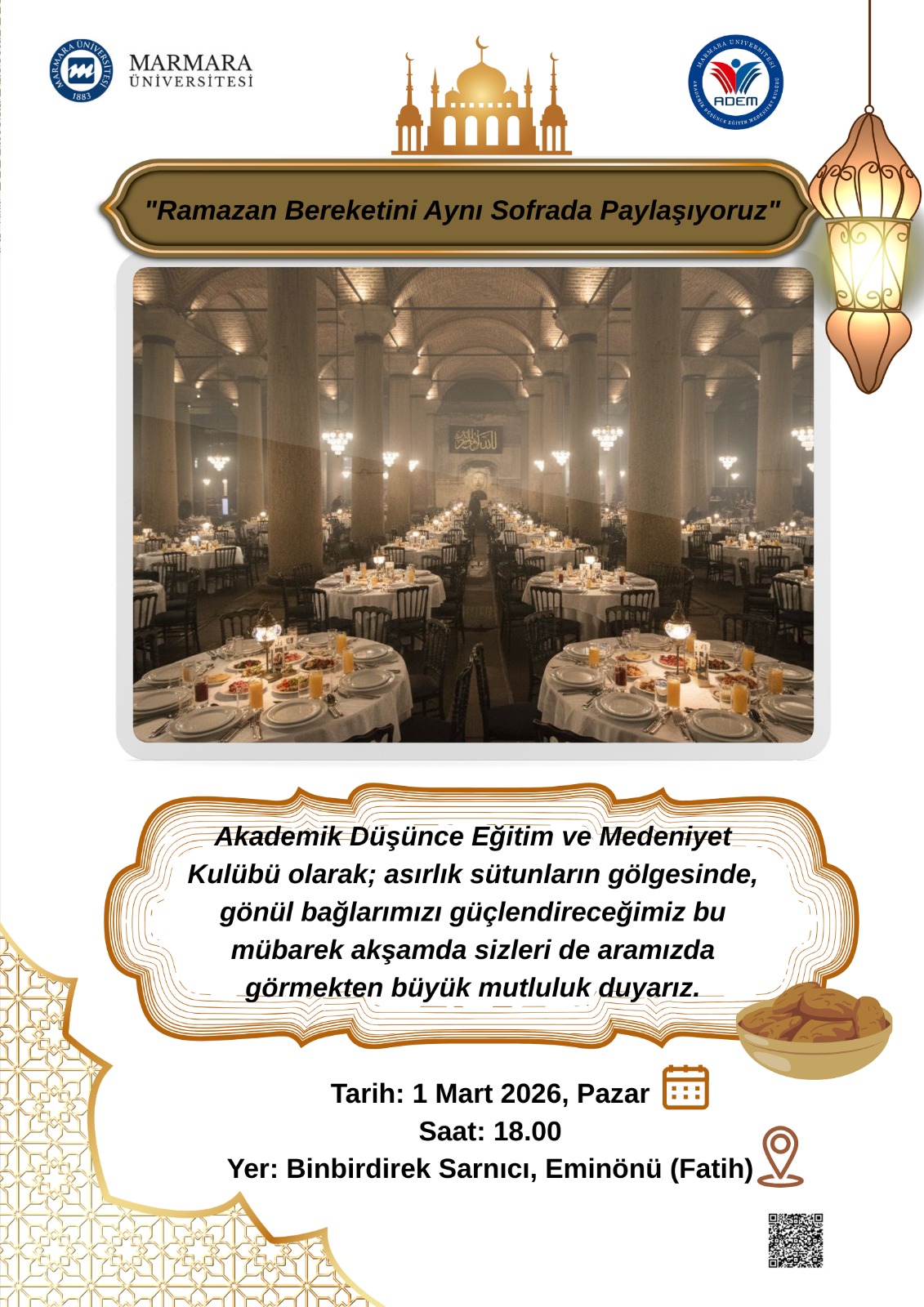 -Bi̇nbi̇rdi̇rek Sarnıcında İftar
Üniversite Dışı - BİNBİRDİREK SARNICI (EMİNÖNÜ) - 01.03.2026 18:00:21:30