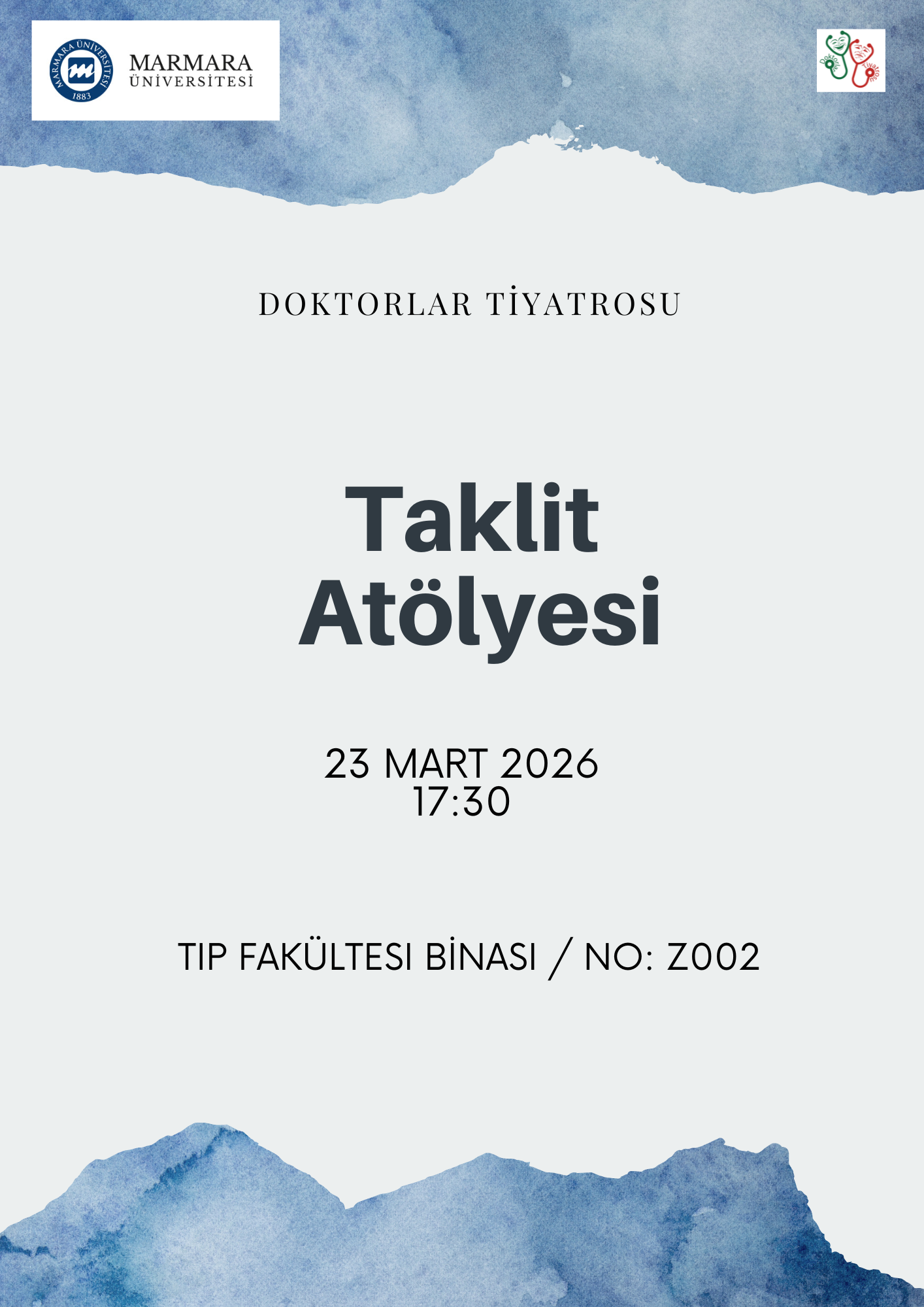 -Taklit Atölyesi
Recep Tayyip Erdoğan Külliyesi Sağlık Yerleşkesi - Diğer/Derslik/Laboratuvar Tıp fakültesi binası, Z002 nolu oda - 23.03.2026 17:30:20:00